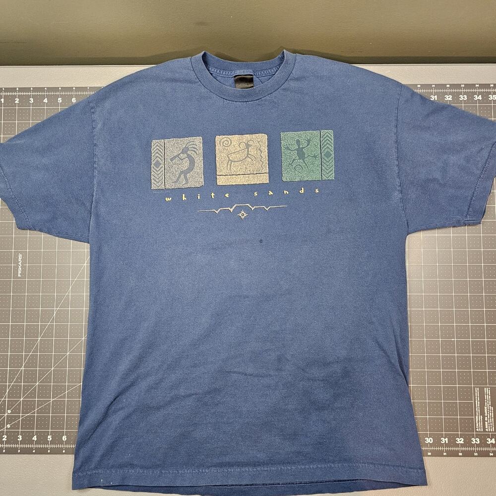 Vintage Kokopelli Petroglyph Tshirt Large White Sands Native Navajo 90s Y2K